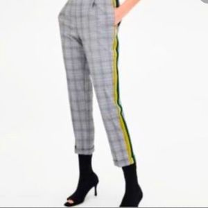ZARA TRFL Green Plaid and Stripe Trousers Size M